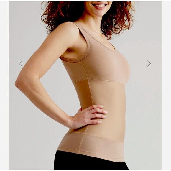 Yummie Tummie Boyfriend Tan Spaghetti Strap 3-Panel Shaping Tank Scoop Top Med - Picture 3 of 14